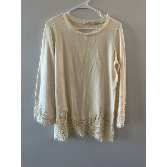 Soft Surroundings Sweater Women's Small Ivory Isabeau Wool Cashmere Lace Trim - Picture 1 of 5